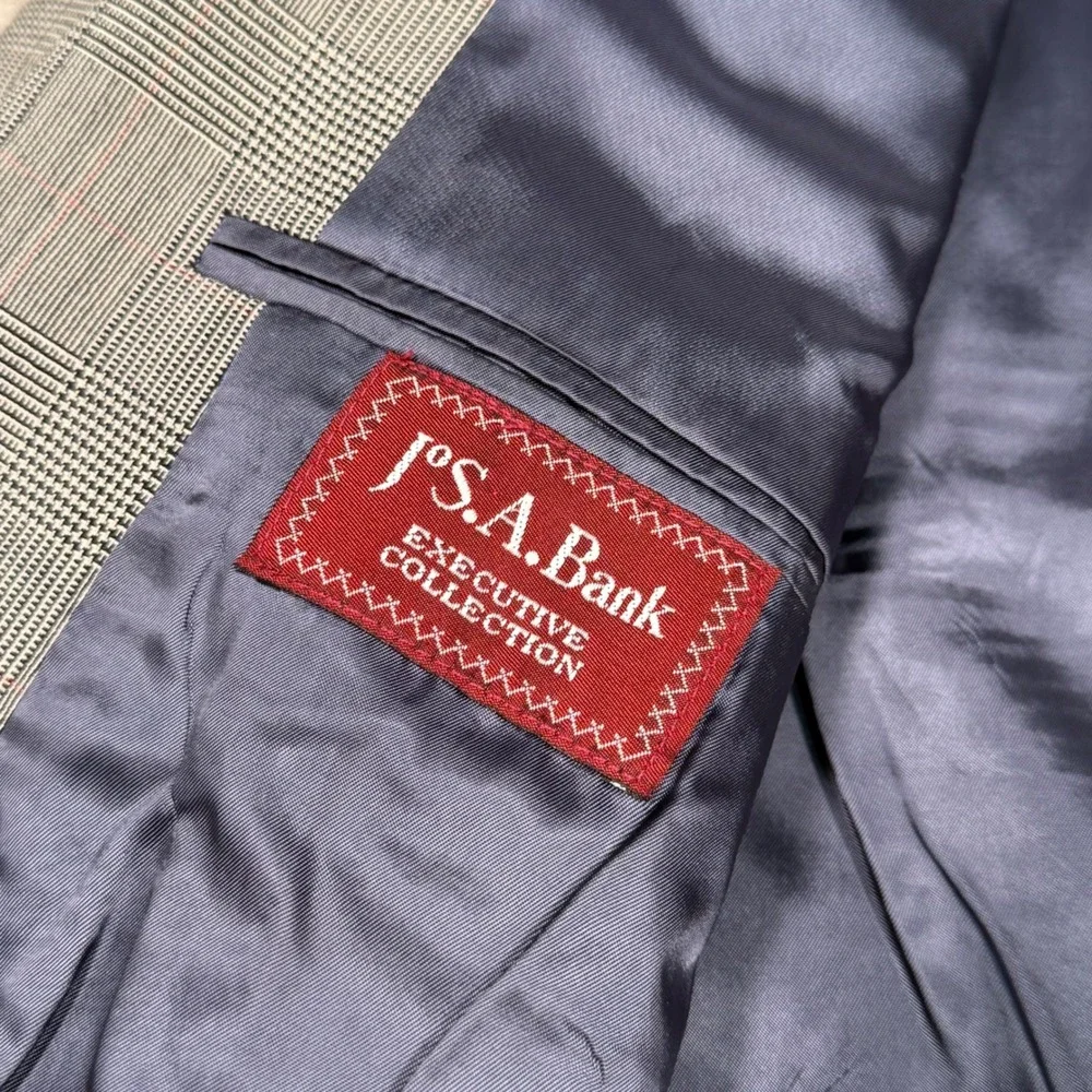 Jos A Bank Executive Collection Glen Plaid Blazer Grey Red Blue 43 Long Wool